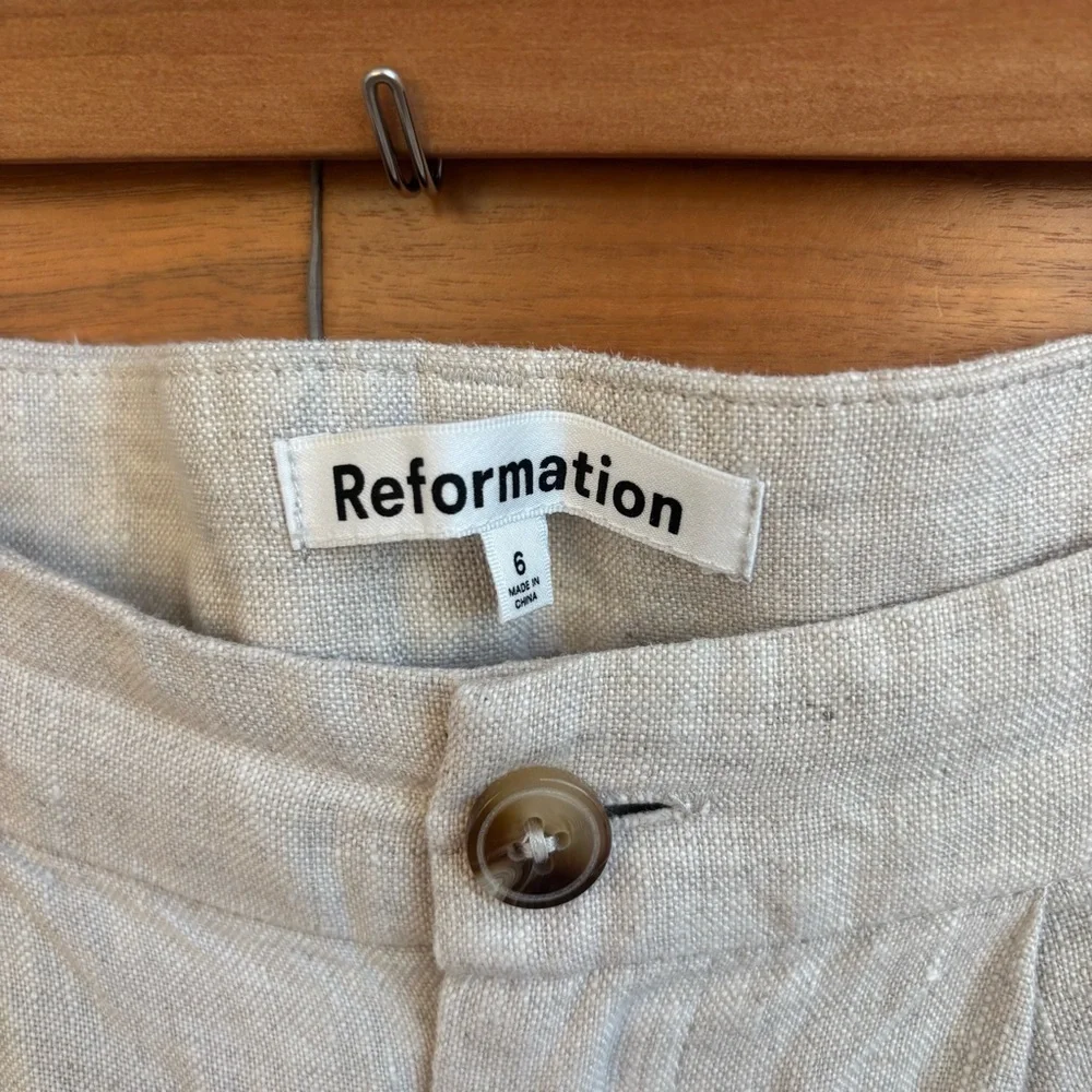 Reformation Alex Linen Mid Rise Pant, Size 6